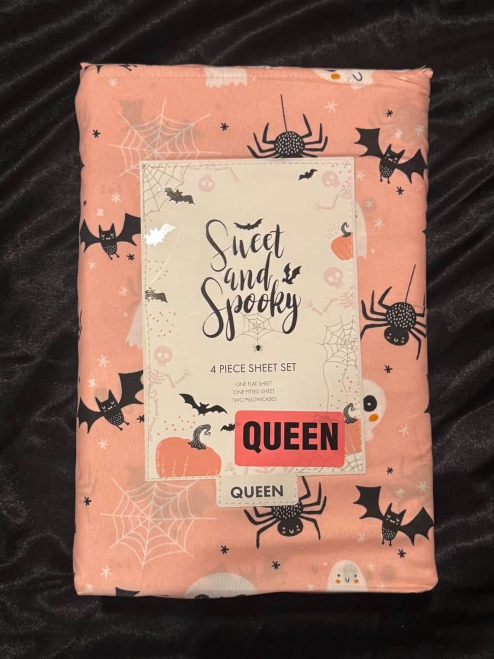 Sweet and Spooky Queen Sheet Set - Pink Halloween Print